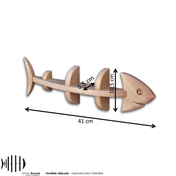 dimensions du poisson, longueur, hauteur, profondeur en cm : 41 x 10,5 x 5,5