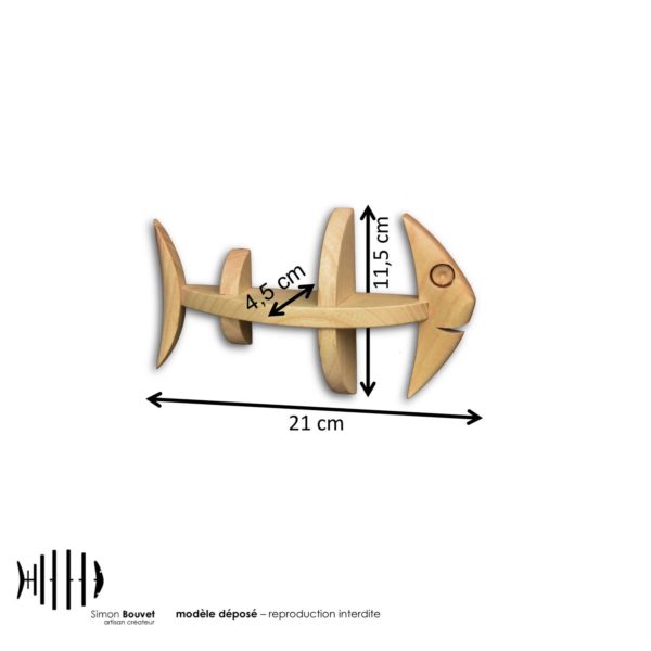 dimensions du poisson, longueur, hauteur, profondeur en cm : 21 x 11,5 x 4,5